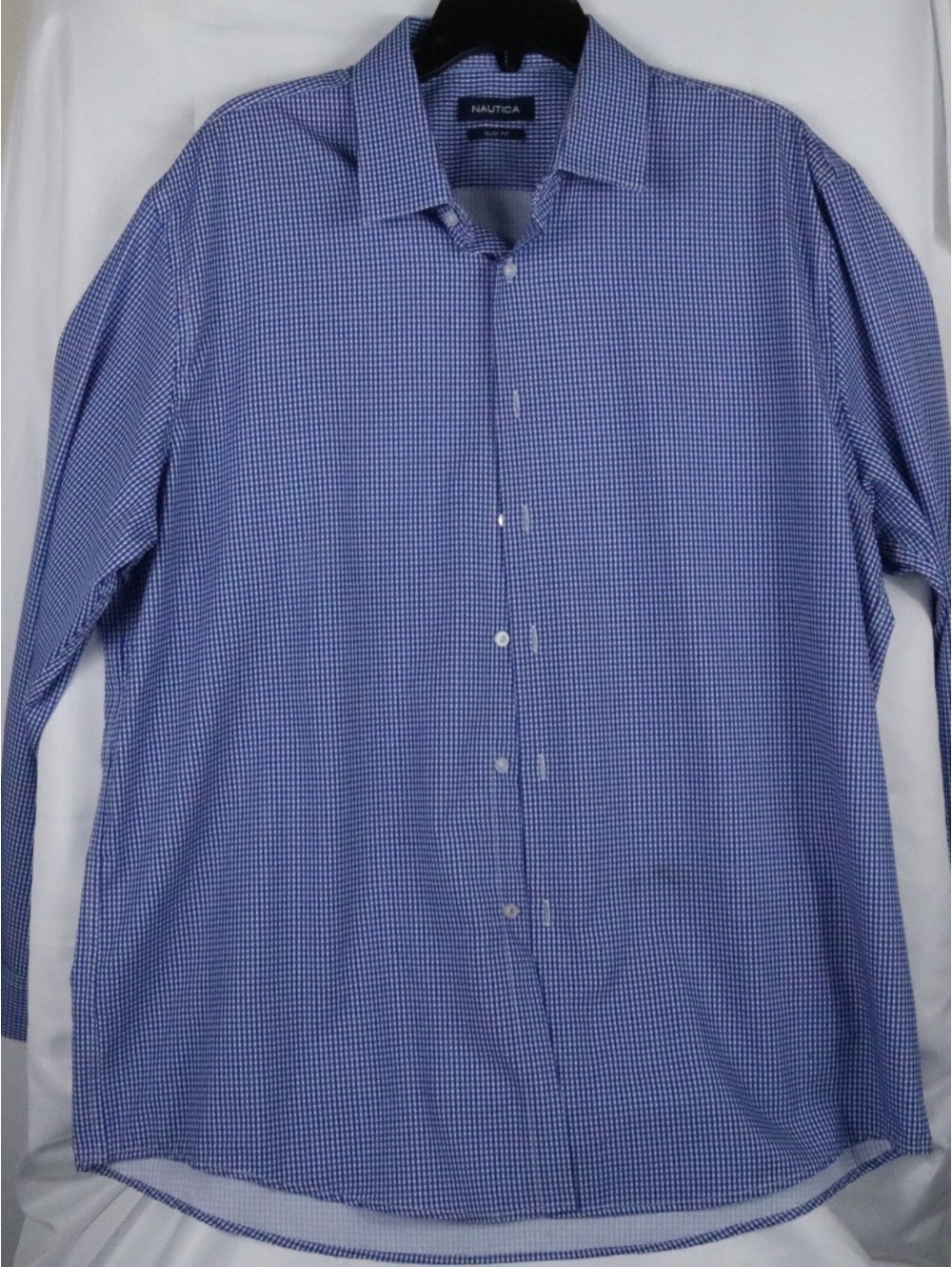 Nautica Slim Fit Performance Dress Shirt Mens Blue Gingham Stretch